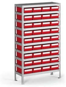 Regał z pojemnikami plastikowymi Shelfpoj., 1600x800x500 mm, 36x poj. F