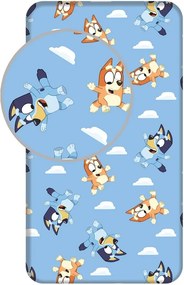 Niebieskie bawełniane prześcieradło dziecięce jednoosobowe z gumką 90x200 cm Bluey – Jerry Fabrics