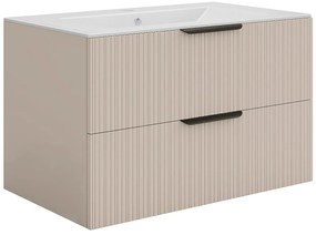 Szafka łazienkowa wisząca prążkowana z umywalką do zabudowy - Kolor beżowy - 80 cm - DALIKO