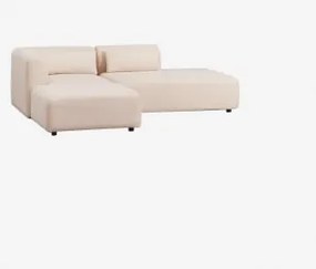 Sofa Modułowy Narożny 2-częściowy Z Prawym Szezlongiem I Pufem Fogler Tkanina Baranek Boucle Kremowy Beż - Sklum
