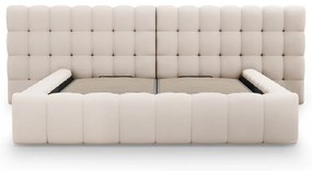 Beżowe tapicerowane łóżko dwuosobowe ze schowkiem i stelażem 160x200 cm Mamaia – Micadoni Home