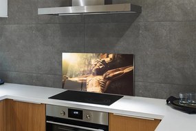 Szklany Panel Rzeźba Jezusa w Drewnie