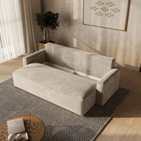 Masseno Sofa MENI z funkcją spania i pojemnikiem na pościel, Rozkładana sofa - Kremowy, LUMO 55