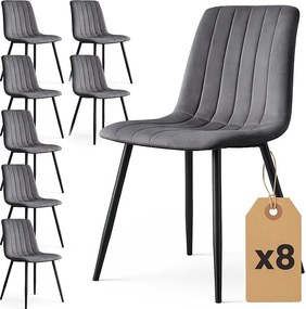 8x Welurowe krzesło tapicerowane pikowane Ciemny Grafit LIVO Czarne nogi