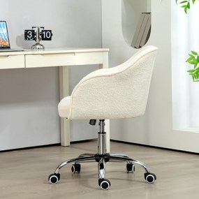 HOMCOM Fotel do home office, Ergonomiczny Fotel Obrotowy z Funkcją Bujania, Atrakcyjna tekstura teddy 56 x 61 x 86 cm Kremowy
