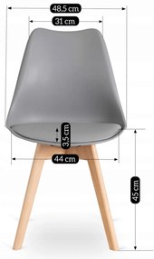 Zestaw 4x Krzesło Tapicerowane SCANDI Szare/Dąb Ekoskóra Nowoczesne Skandynawskie