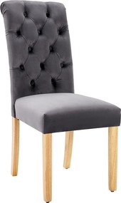 Zestaw 6 aksamitnych krzeseł z dębowymi nogami – szary