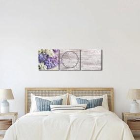 Obraz bzu na drewnie (z zegarem) (90x30 cm)