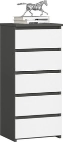 Komoda AKORD CL5 Grafit Szary 40 cm 5 szuflad kolor Biały mat 40x35x92 cm