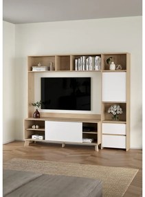Biało-naturalny zestaw pod TV w dekorze dębu 209x183x48 cm Next – Tvilum