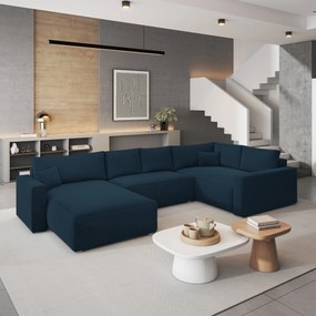 Masseno Narożnik VELAMI z funkcją spania i pojemnikiem na pościel Narozniki U, Rozkładana sofa - Niebieski, MONOLITH 77