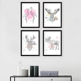 Obrazy zestaw 4 szt. 24x29 cm Geometric Animals – Wallity