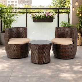 Zestaw mebli balkonowych technorattan Calimera składany - 2 fotele i stolik, brązowy