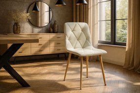 Beżowe pikowane krzesło tapicerowane na metalowych nogach K4-L23