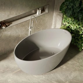 Wanna wolnostojąca owalna szara błyszcząca z konglomeratu 160 x 85 cm KALMI GREY GLOW z przelewem SLIM cienki rant