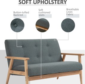 HOMCOM sofa dwuosobowa len drewno kauczukowe 115 cm x 66,5 cm x 73 cm | Aosom PL