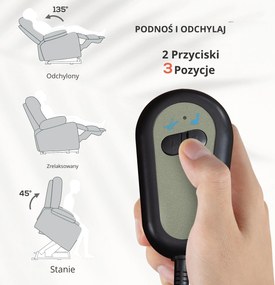HOMCOM Elektryczny Fotel z Pomocą przy Wstawaniu, Miękki Aksamitny Materiał, Złącza USB
