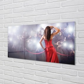 Szkło do Kuchni na Ścianę Kobieta w Czerwonej Sukni