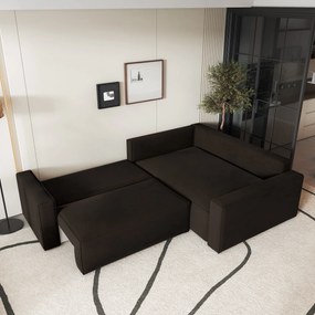 Masseno Narożnik ERONIS z funkcją spania i pojemnikiem na pościel Narozniki L, Rozkładana sofa - Brązowy, MONOLITH 29