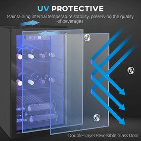 HOMCOM Chłodziarka do wina na 24 butelki, 68 litrów pojemności, 4-16°C, stojąca lodówka na napoje, piwo i wino z szklanymi drzwiami, czarna | Aosom PL