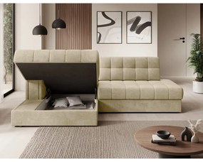 Jasnobrązowy aksamitny rozkładany narożnik (lewostronny/z szezlongiem) Blezalt – ELTAP