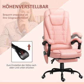 Vinsetto Fotel biurowy z masażem 7 punktów wibracyjnych regulowany podnóżek i oparcie do 120 kg różowy | Aosom PL
