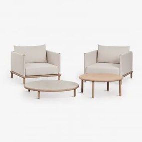 Zestaw Do Salonu Z 2 Fotelami I 2 Okrągłymi Stolikami Kawowymi Z Drewna Akacjowego Olivia Biały Gardenia – - Sklum