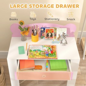 AIYAPLAY Zestaw biurka dla dzieci, stół roboczy i krzesło z misiem, szuflada, do pisania i tworzenia, 3-8 lat, Różowy