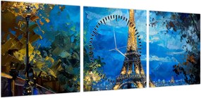 Obraz - Obraz olejny przedstawiający wieżę Eiffla (z zegarem) (90x30 cm)