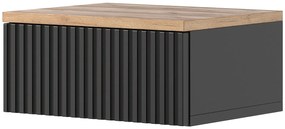 Lamelowa szafka nocna ścienna czarny + dąb craft - Falos