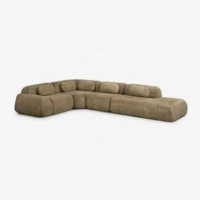 Sofa Modułowy Narożny 4-częściowy Z Prawym Szezlongiem Z Tkaniny Chenilla, Pakowany Próżniowo Merida Szenila Gruba Szałwiowa Zieleń - Sklum