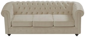 Kanapa 3-osobowa z beżowego weluru - CHESTERFIELD