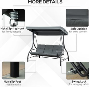 Outsunny Ławka Huśtawkowa, Huśtawka Hollywood z Ochroną Przeciwsłoneczną, Huśtawka Ogrodowa, Huśtawka na Werandę, 3 Miejsca, Łóżko Huśtawkowe