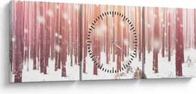 Obraz - Zebra w śnieżnym lesie (z zegarem) (90x30 cm)