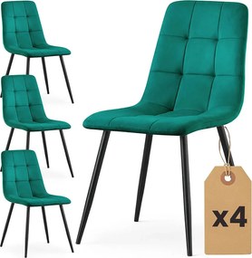 Zestaw 4 welurowych zielonych krzeseł pikowanych G5-S93