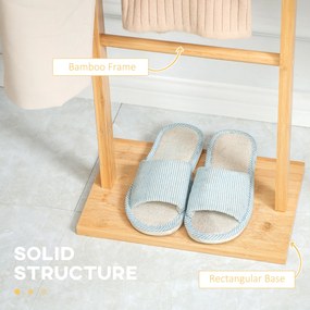 HOMCOM Nowoczesny stojak na ubrania, 2 haki &amp; 3 drążki, solidny bambus, 36x24x168 cm, naturalny