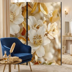 Parawan pokojowy 3-częściowy 135x172 Dwustronny dekoracyjny glamour Beżowy Złoty Ogród Magnolii