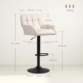 HOMCOM Barowe krzesła 2 w zestawie w stylu retro, regulowane wysokości, ekoskóra w wyglądzie lnu kremowy + czarny