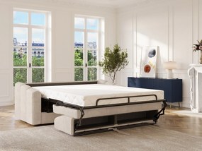 Kanapa 4-osobowa rozkładana typu express z beżową teksturowaną tapicerką - Miejsce do spania 160 cm - Materac 14 cm - DARIELO