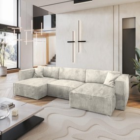 Masseno Narożnik SARMO z funkcją spania i pojemnikiem na pościel Narozniki U, Rozkładana sofa - Kremowy, POSO 100
