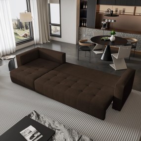 Masseno Narożnik OLVERA z funkcją spania i pojemnikiem na pościel Narozniki L, Rozkładana sofa - Brązowy, NEVE 28