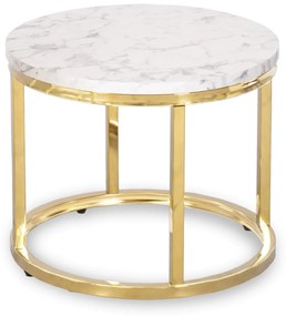 Zestaw Stolików Kawowych OLIS 43 cm/53 cm Biały Marmur Złoty do Salonu Glamour