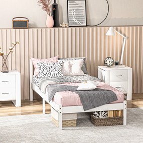 HOMCOM Łóżko Pojedyncze, Główka &amp; Listwa Pozioma, 26cm Przestrzeń Pod Łóżkiem, Drewno Sosnowe, 208x96x70 cm, Białe