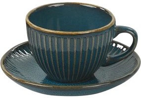 Zestaw 6 ceramicznych filiżanek z spodkami Linea 210 ml, naftowy