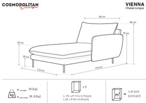 Ciemnozielony aksamitny szezlong z podłokietnikiem po prawej stronie Cosmopolitan Design Vienna