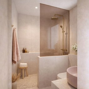 Ścianka prysznicowa Walk In MOLIS HALF Classic Brown szkło brązowe | Różne rozmiary : Kolor profili kabiny - złoty szczotkowany, Rozmiar - 110 x 180 cm