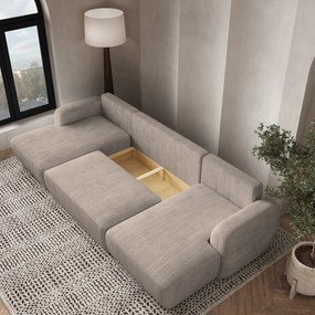 Masseno Narożnik SAVONA z funkcją spania i pojemnikiem na pościel Narozniki U, Rozkładana sofa - Beżowy, POSO 02