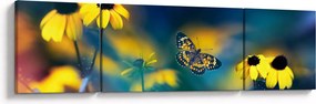 Obraz - Żółty motyl z kwiatami (170x50 cm)