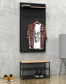 Loftowy wieszak ścienny w zestawie z siedziskiem Loft ZLW2 czarny/dąb wotan