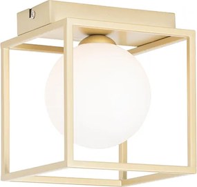 Designerska lampa sufitowa złota z białym szkłem - Aniek